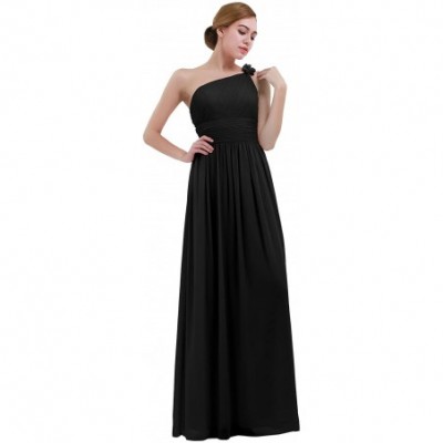 Nightgowns & Sleepshirts Women's One-Shoulder Empire Waist Floor Length Bridesmaid Long Chiffon Dress Night Gown - Black 2 - ...