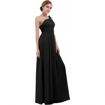 Nightgowns & Sleepshirts Women's One-Shoulder Empire Waist Floor Length Bridesmaid Long Chiffon Dress Night Gown - Black 2 - ...