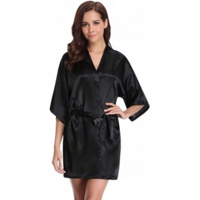 Robes Woman Dressing Gown Bride and Maid V Neck Satin Dressing Gown Woman Pajamas Kimono Woman for Wedding Spa Hotel Black XX...