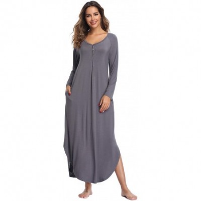 Nightgowns & Sleepshirts Long Sleeve Nightgowns for Women Oversized Pleated Sleepshirt Button up Casual Loungewear with Pocke...