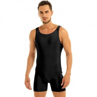 Shapewear Mens One-Piece Spandex Boxers Short Leotard Gym Training Workout Sleeveless Bodysuit - Black - CS19DL4CU3O