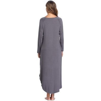 Nightgowns & Sleepshirts Long Sleeve Nightgowns for Women Oversized Pleated Sleepshirt Button up Casual Loungewear with Pocke...