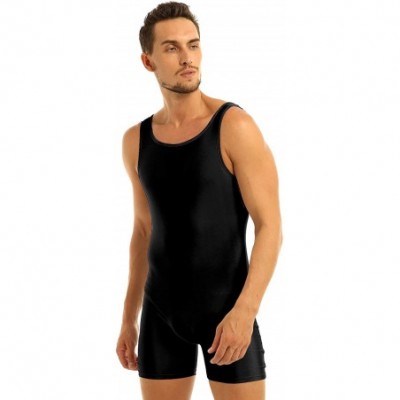 Shapewear Mens One-Piece Spandex Boxers Short Leotard Gym Training Workout Sleeveless Bodysuit - Black - CS19DL4CU3O