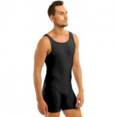 Shapewear Mens One-Piece Spandex Boxers Short Leotard Gym Training Workout Sleeveless Bodysuit - Black - CS19DL4CU3O