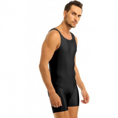 Shapewear Mens One-Piece Spandex Boxers Short Leotard Gym Training Workout Sleeveless Bodysuit - Black - CS19DL4CU3O