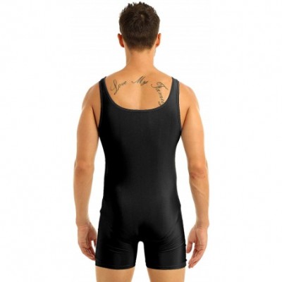 Shapewear Mens One-Piece Spandex Boxers Short Leotard Gym Training Workout Sleeveless Bodysuit - Black - CS19DL4CU3O