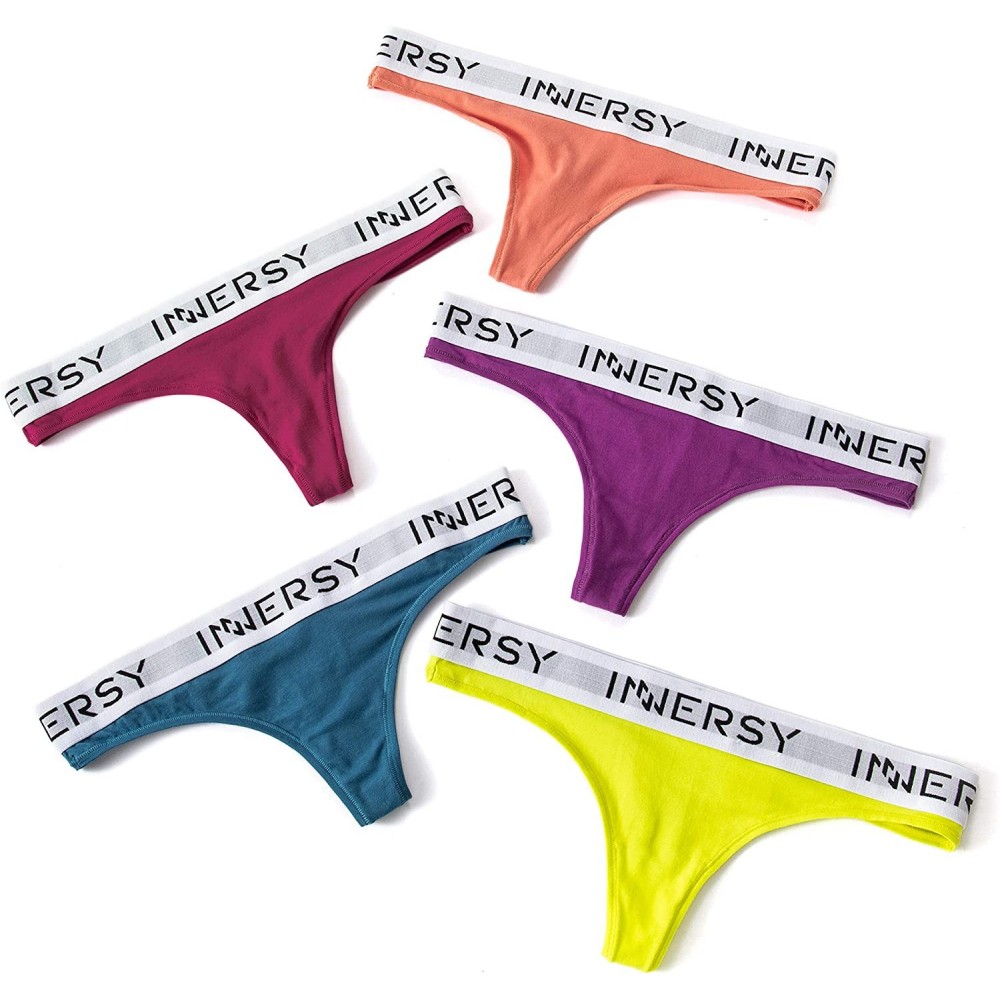 Panties Womens Thongs Underwear Cotton Sporty Thong Panties 5-Pack - Saxony Blue/Sulphur Spring/Crabapple/Cerise/Byzantium - ...