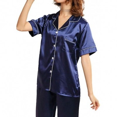 Sets Womens Short Sleeve Pajamas Set Sleepwear Button Down Nightwear Soft - Blue - C9198Y66I55