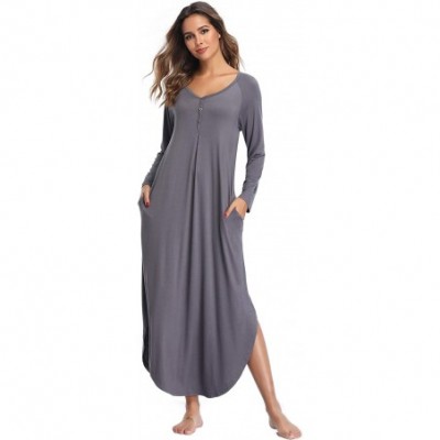 Nightgowns & Sleepshirts Long Sleeve Nightgowns for Women Oversized Pleated Sleepshirt Button up Casual Loungewear with Pocke...