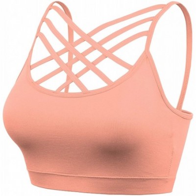 Bras Padded Seamless Triple Criss Cross Bralette Cutout Caged Cami Crop Top for Women Plus Size - [A003] Ash Rose - CH18D2RL3O7