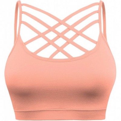 Bras Padded Seamless Triple Criss Cross Bralette Cutout Caged Cami Crop Top for Women Plus Size - [A003] Ash Rose - CH18D2RL3O7