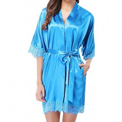 Nightgowns & Sleepshirts Lingerie Nightgowns for Women Silky Satin Sexy Lace Sleepwear Nightwear Pajamas Suit with Belt Clubw...