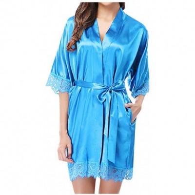 Nightgowns & Sleepshirts Lingerie Nightgowns for Women Silky Satin Sexy Lace Sleepwear Nightwear Pajamas Suit with Belt Clubw...