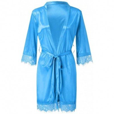 Nightgowns & Sleepshirts Lingerie Nightgowns for Women Silky Satin Sexy Lace Sleepwear Nightwear Pajamas Suit with Belt Clubw...