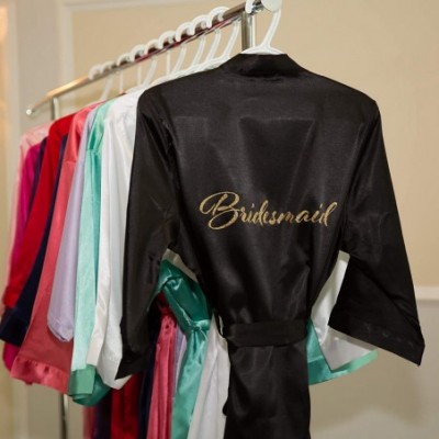 Robes Satin Robe for Bridesmaid Party with Black Writing - Mint-bridesmaid - CZ190OY8TGS