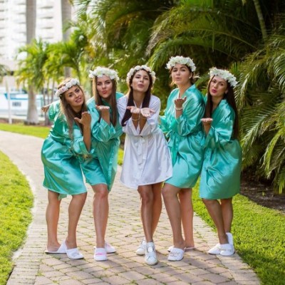 Robes Satin Robe for Bridesmaid Party with Black Writing - Mint-bridesmaid - CZ190OY8TGS