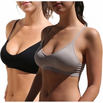 Bras Women's Bralette Wireless Padded Bra Top Sexy Everyday Basic Deep V-Neck - 2 Pack Black & Mocha - CW196DOKK9E