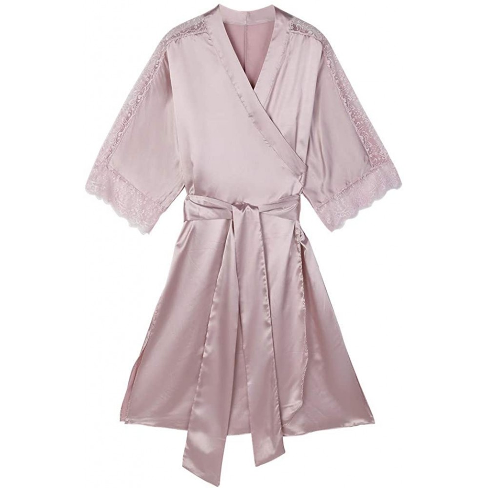 Nightgowns & Sleepshirts Women's Nightgown Sexy Pajamas Silky Satin Lace Nightdress Bathrobe Sleepswear - Pink - CP19037IR3L