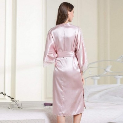 Nightgowns & Sleepshirts Women's Nightgown Sexy Pajamas Silky Satin Lace Nightdress Bathrobe Sleepswear - Pink - CP19037IR3L