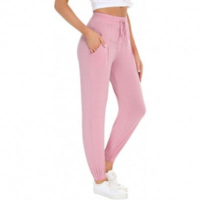 Bottoms Women's Cotton Pajama Pants Stretch Lounge Pants Pajama Bottoms with Pockets - Pink - CL190L9XGI2