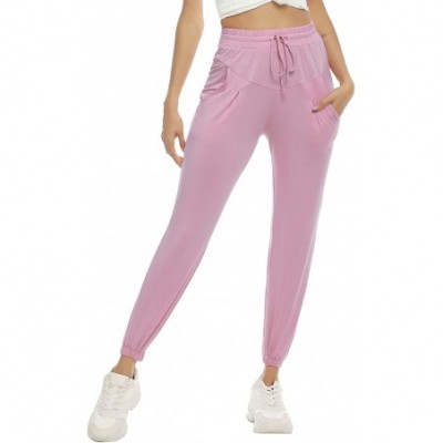 Bottoms Women's Cotton Pajama Pants Stretch Lounge Pants Pajama Bottoms with Pockets - Pink - CL190L9XGI2