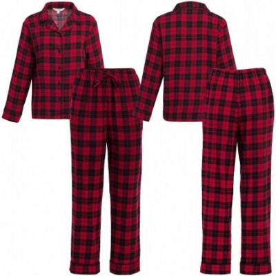 Sets Women's Warm Flannel Pajama Set- Long Winter Christmas Button Down Cotton Pjs - Purple With Reindeer - CD11CKPHDMX