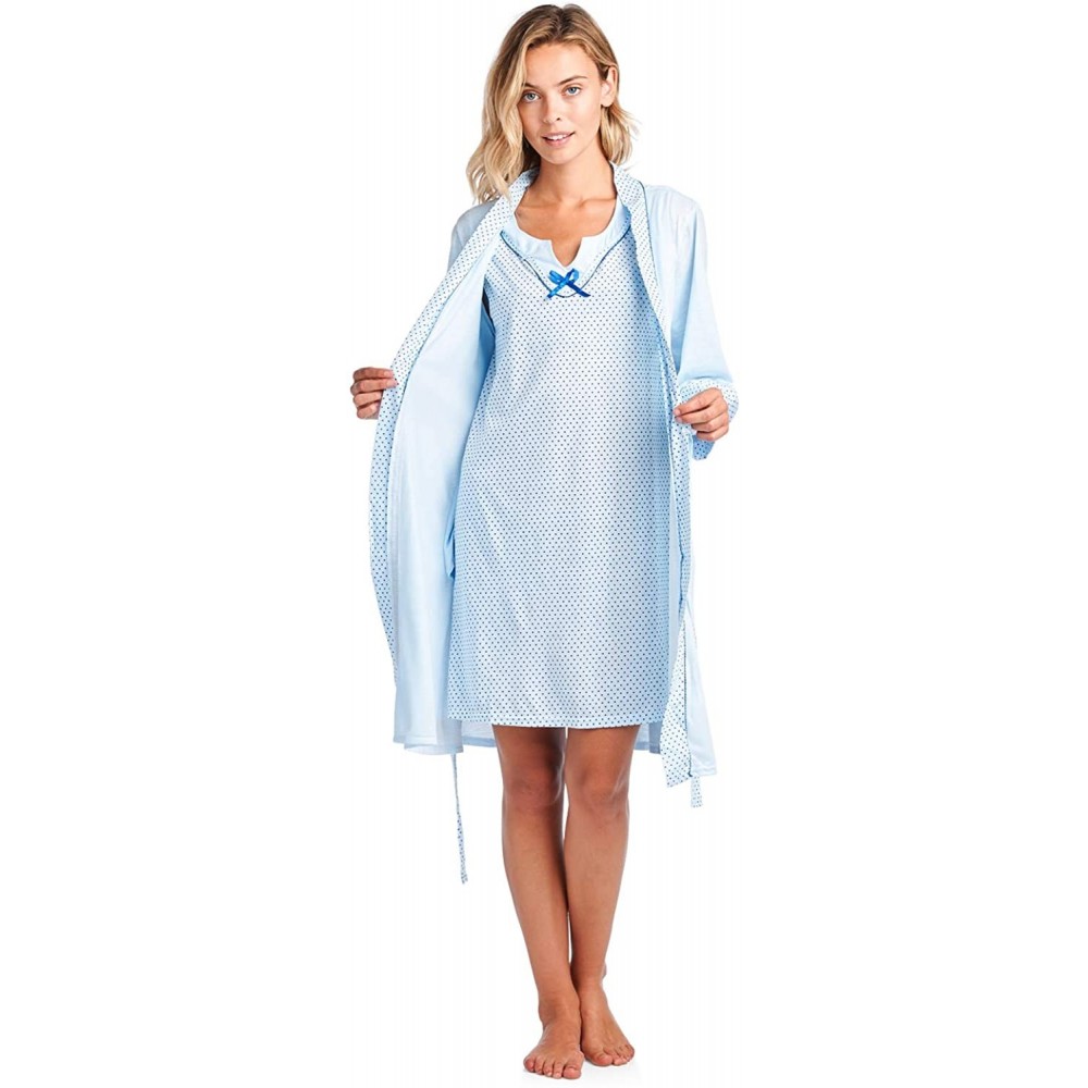 Robes Women's Sleepwear 2 Piece Nightgown and Robe Set - Polka Dot Light Blue - C718H3QA89C