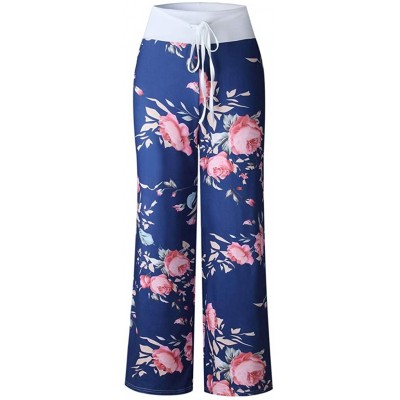 Bottoms Floral Print Wide Leg Pants Pajama Pants for Women - Blue - CO1943LS2ON