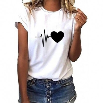 Tops Fashion Women's Casual T-Shirt Loose Short-Sleeved Leaf Print O-Neck Top - White D - CE18UTDCNLG