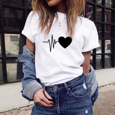 Tops Fashion Women's Casual T-Shirt Loose Short-Sleeved Leaf Print O-Neck Top - White D - CE18UTDCNLG