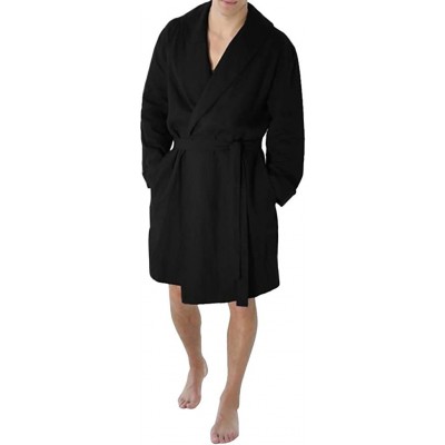 Robes Mens Bathrobe Men's Casual Pure Color Cotton Linen Long Kimono Robe Home Casual Nightgown Pajamas Robe - Black - CF192T...