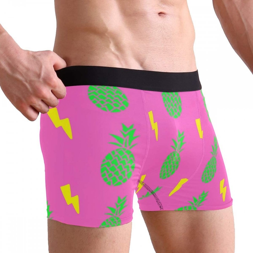 Boxer Briefs Pink Pineapple Boxer Briefs Men's Underwear Boys Stretch Breathable Low Rise Trunks - C018I0X96WA