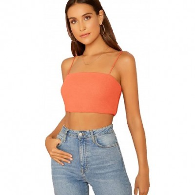 Camisoles & Tanks Women's Sexy Spaghetti Strap Sleeveless Vest Crop Cami Top - Orange - CQ1906EW8WZ