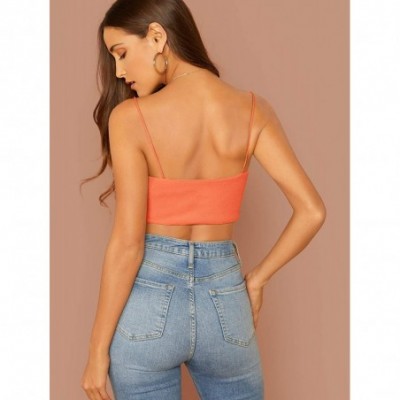 Camisoles & Tanks Women's Sexy Spaghetti Strap Sleeveless Vest Crop Cami Top - Orange - CQ1906EW8WZ