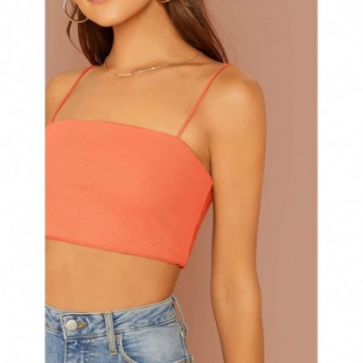 Camisoles & Tanks Women's Sexy Spaghetti Strap Sleeveless Vest Crop Cami Top - Orange - CQ1906EW8WZ