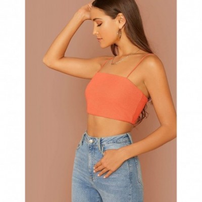 Camisoles & Tanks Women's Sexy Spaghetti Strap Sleeveless Vest Crop Cami Top - Orange - CQ1906EW8WZ