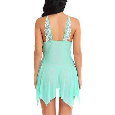 Baby Dolls & Chemises Lingerie for Women Front Closure Babydoll Lace V Neck Mesh Sleepwear Lingerie - Green - CW1968798G4