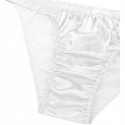 Briefs Mens Sissy Pouch Panties Satin Silk Bikini Briefs Mesh Sheer See-Through Thong Underwear Nightwear - White - C218S5AYEDD