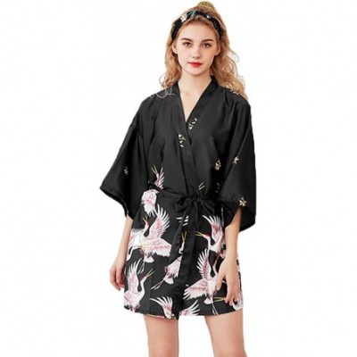 Robes Women Cotton Short Style Sex Bride Women Robe (On-Seam Pocket) - Dandinghe Black - CG18TU44XHL