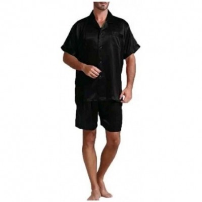 Sleep Sets Mens Lounger Solid Colored Cozy Summer Big & Tall 2-Piece Pajama - Black - CN199C0TRX2