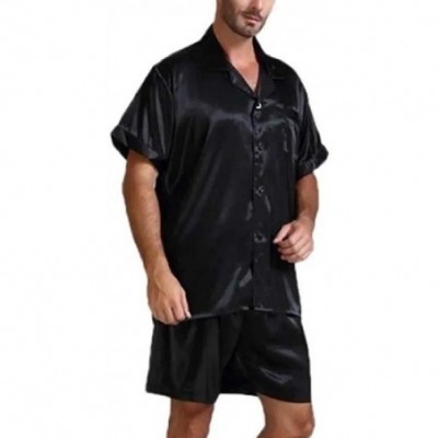 Sleep Sets Mens Lounger Solid Colored Cozy Summer Big & Tall 2-Piece Pajama - Black - CN199C0TRX2