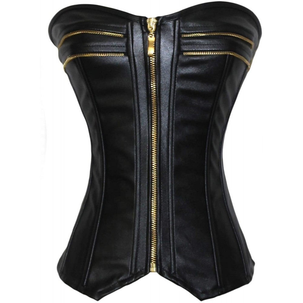 Bustiers & Corsets Womens Sexy PU Zipper Corset Overbust Punk Bustier Top - Black - CR18I76YZ5K