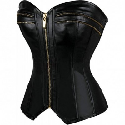 Bustiers & Corsets Womens Sexy PU Zipper Corset Overbust Punk Bustier Top - Black - CR18I76YZ5K