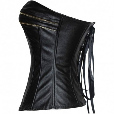 Bustiers & Corsets Womens Sexy PU Zipper Corset Overbust Punk Bustier Top - Black - CR18I76YZ5K