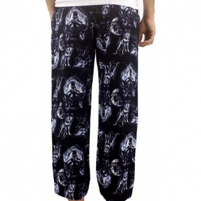 Sleep Bottoms Men's Animal Wolf Penguin Polar Bear Print Soft Flannel Pajama Bottoms - Black Wolf Pack Print - C5192HWEOM8