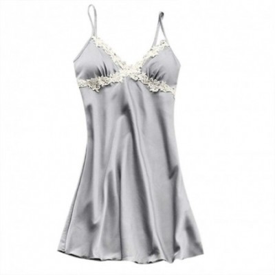 Accessories Womens Sexy Satin Silk Nightdress Lingerie Pajamas Top Sling Pajamas - Gray - CR18NZELHYD