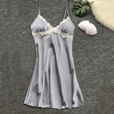 Accessories Womens Sexy Satin Silk Nightdress Lingerie Pajamas Top Sling Pajamas - Gray - CR18NZELHYD