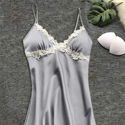 Accessories Womens Sexy Satin Silk Nightdress Lingerie Pajamas Top Sling Pajamas - Gray - CR18NZELHYD