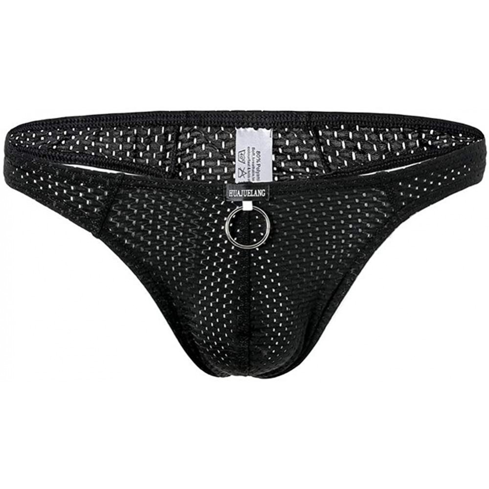 G-Strings & Thongs Men's See Through Shorts Transparent Thong Briefs Mesh Breathable Underwear - Black - CD18Y0XMKWX