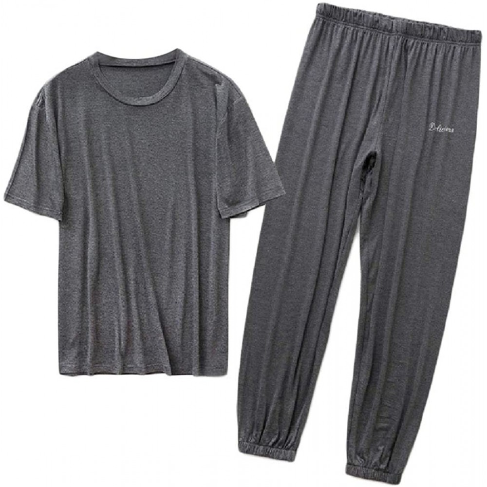 Sleep Sets Men's Long-Pants 2-Piece Modal Lounger Nightwear Thin Summer Sleepwear - 3 - CY19CZRS6RH